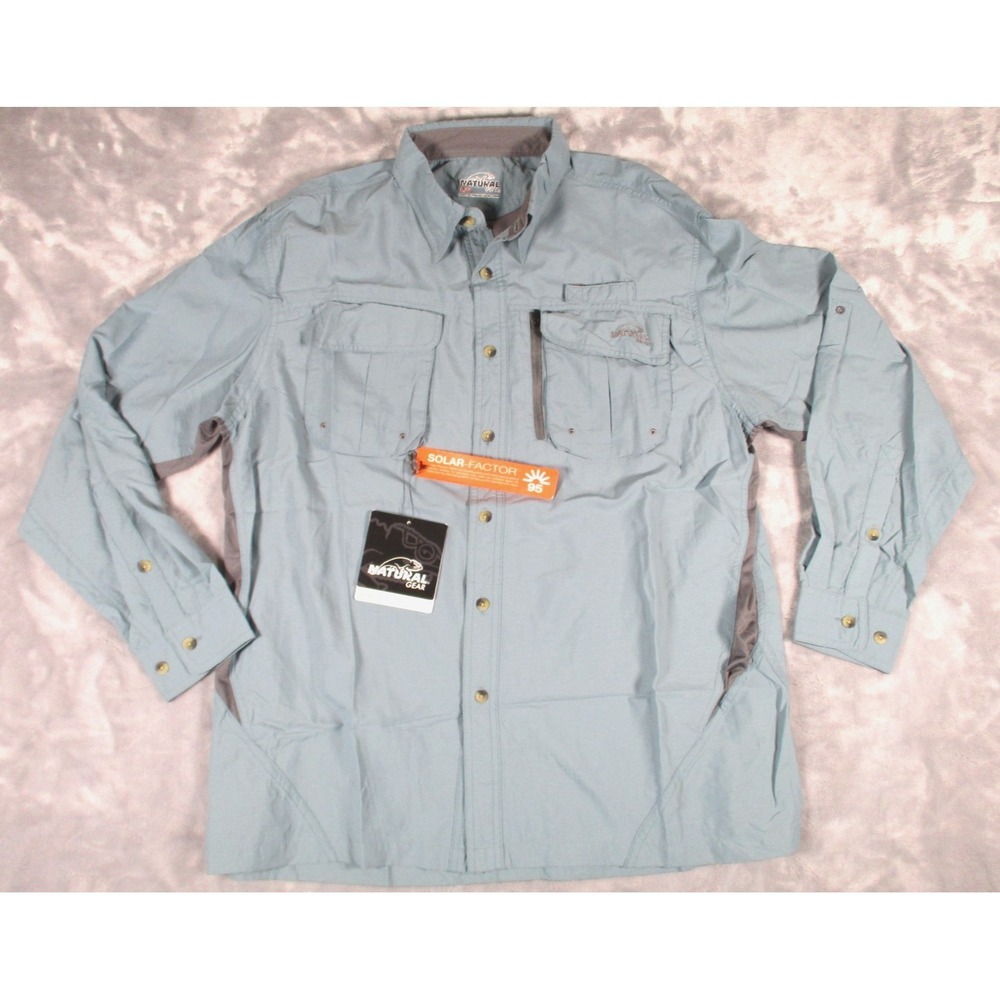 Natural Gear Fishing Shirt Mens L Blue Long Sleeve Button Up Vented Outdoor NWT